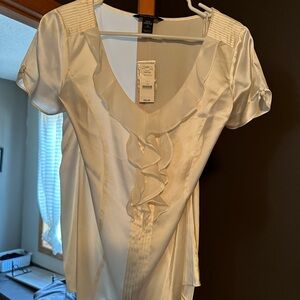 White V-Neck Ruffled Flutter Sleeve Blouse